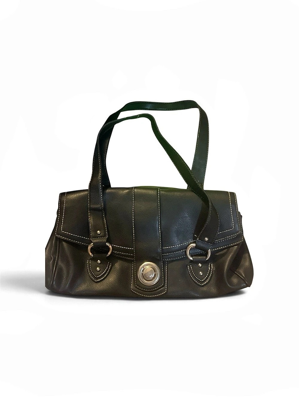 Black Faux Leather Shoulder Bag